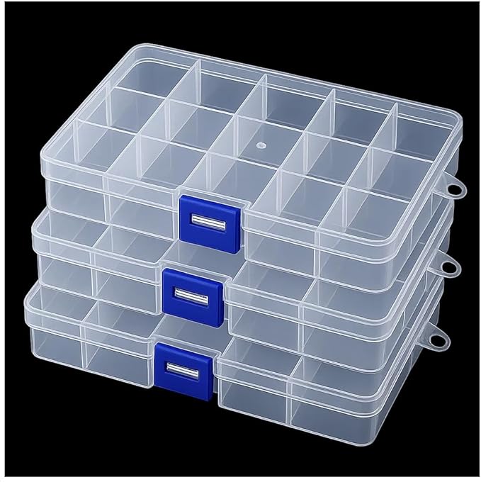3pcs Clear Storage Small Parts Organizer Box Storage Bin With Dividers Multi Compartment for Beads Art DIY Tackle Box Organizer (Small 15 - compartment)