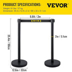 VEVOR Crowd Control Stanchions, 6-Pack Crowd Control Barriers with 3PCS 6.5FT Retractable Belts, Stanchion Posts Queue Pole for Crowd Control Barriers, Easy Assembly
