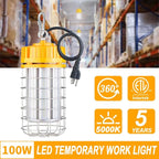 100w LED Temporary Work Light for Construction Sites - 100-277VAC, 5000k Daylight, Durable Portable Linkable Job Site Lighting with Hook for Job Site,Workshop Area Lighting (100w)