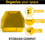 6-Pack Storage Bins, Wall Mount, Stackable & Freestanding, 12”x 8” x 6” Plastic Organizers, Utility Containers for Garage, Home, Workshop, Yellow