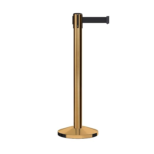 Crowd Control Warehouse CCW Series RBB-150 - Set of 2 Stanchion Retractable Belt Barriers - 16 Foot, Black Belt with Satin Brass Steel Post - Easy Assembly