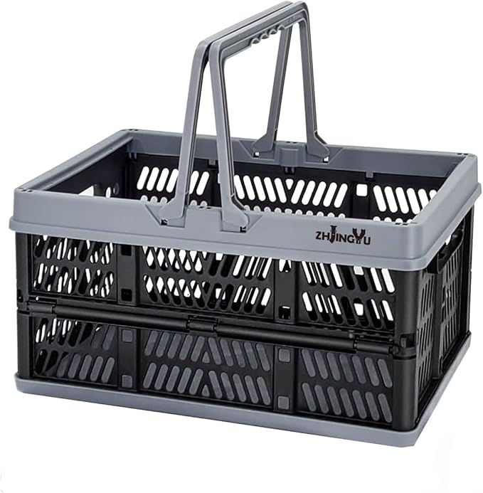 crates for storage,plastic baskets for organizing,collapsible shopping basket,foldable crate with Handles,collapsible storage crate,car basket,for Kitchen,Bathroom,Medicine (Black, S)
