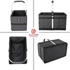 ALLCAMP Collapsible Basket - Folds to 9.8" L x 9.6" W x 2.75" H | 27L Large for Picnic, Grocery, Laundry | Portable Reusable Foldable Storage (Black) - Collapsible Laundry Basket & Shopping Basket