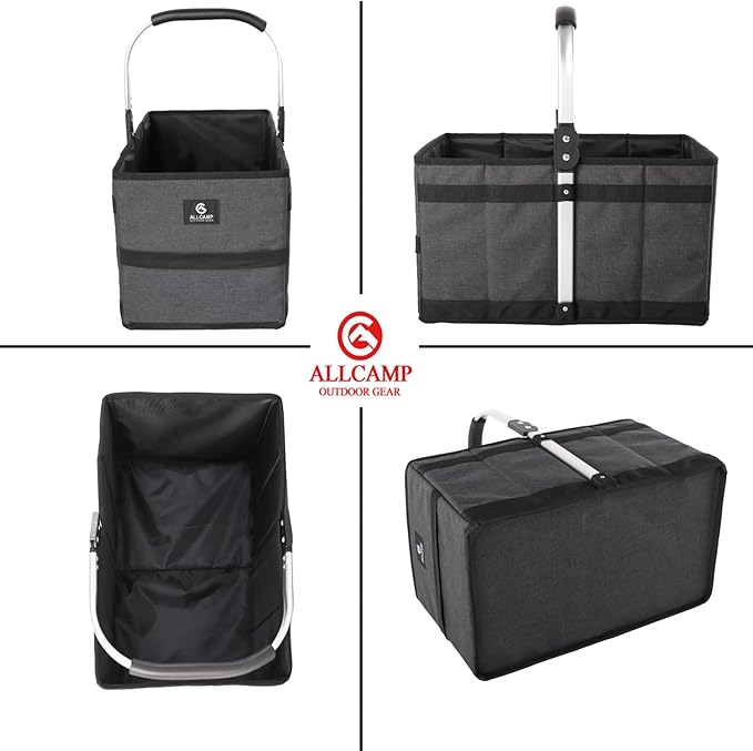 ALLCAMP Collapsible Basket - Folds to 9.8" L x 9.6" W x 2.75" H | 27L Large for Picnic, Grocery, Laundry | Portable Reusable Foldable Storage (Black) - Collapsible Laundry Basket & Shopping Basket