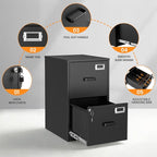 2 Drawer File Cabinet with Lock, Metal Filing Cabinets for Home Office, Vertical Black Small Caninet for Home Office, Steel Narrow Two Drawer File Cabnet for Letter/File Box- Assembly Required