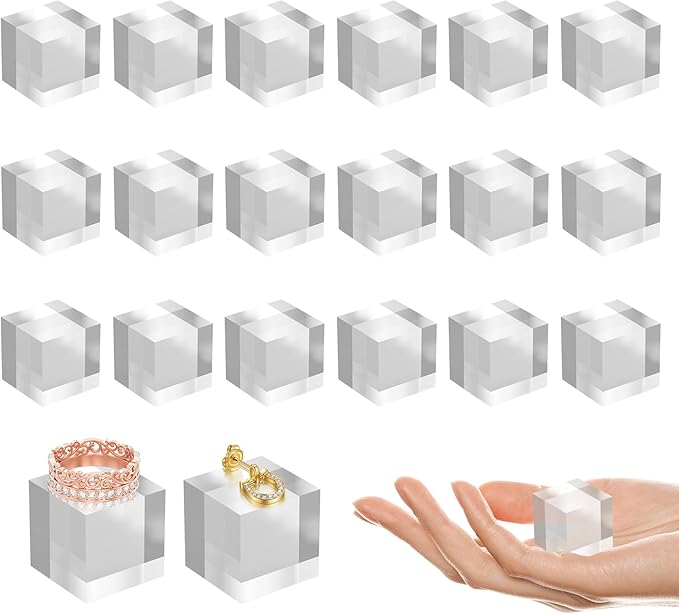 Acrylic Base 20 Pieces Acrylic Blocks for Display 1 X 1 X 1 Inch Square Riser Display Stands Trophy Base Pedestal Stands Clear Cube for Trophy Jewelry Props Food Party Crafts