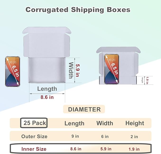 MEBRUDY 9X6X2 Shipping Boxes, 25 Pack White Literature Mailer Corrugated Cardboard Box for Small Business Mailing Packaging