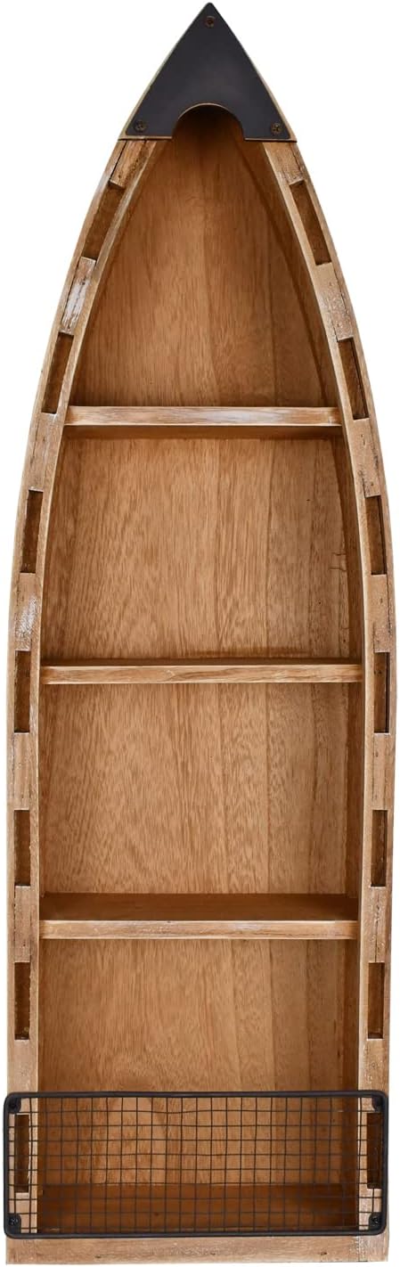 Aecipl Solid Wood Boat Shelf Decorative Nautical Wall Decor Beach Themed Bookcase Large Wooden 4-Tier Display Shelves for Home Kitchen Bedroom Living Room (31.5" H)