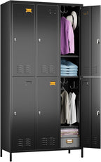 Aobabo Upgrade Metal Storage Locker for Employees, 6 Doors Steel Storage Locker with 18 Hooks for Office Gym School, Industrial Storage with 6 Shelves, Assembly Required, Black