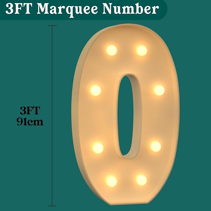 3FT Marquee Numbers, Large Marquee Numbers, DIY Giant Letters for Baby Shower, Birthday Party Backdrop Decor Wedding Engagement Party, Pre-Cut Foam Board Number 0