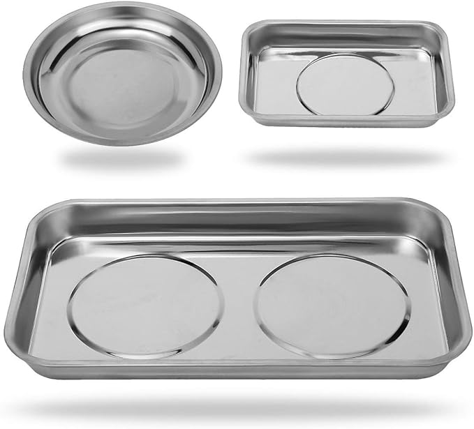 Magnetic Tray Holder 3pc,for Socket Screw Nuts Bolts Metal Parts,Extra Strong Magnet,Thickened Tray,Stainless Steel
