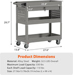 3 Tier Rolling Tool Cart with Drawers, Heavy Duty Utility Cart on Wheels, Large Storage Capability Service Cart for Garage, Warehouse and Repair Shop (Grey)