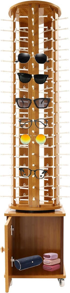 Sunglasses Display Stand, 90 Pairs Wooden 360° Rotating Sunglass Eyeglass Holder Organizer, Glasses Hanger Storage Rack for Retail Commercial Display, L16.9*W14.2*H66.1in, Brown