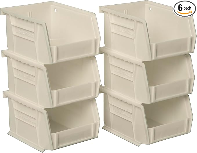 Akro-Mils 30210 AkroBins Plastic Storage Bins, Space-Saving Stackable Bins for Garage, Pantry, Craft Organization, 5-Inch x 4-Inch x 3-Inch, Stone, 6-Pack
