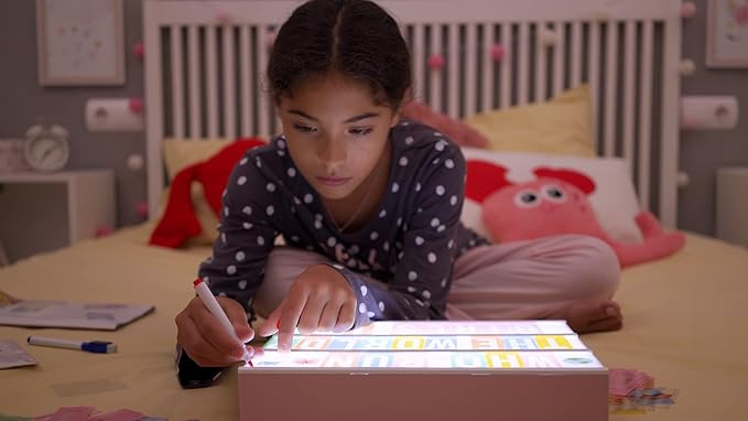 BONNYCO Pink Cinema Light Box with 400 Letters, Emojis, 2 Markers. Led Light Box Home Office and Room Decor, Cinema Led Sign Letters Board. Gifts for Women Girls Christmas Birthdays, Pink Decor