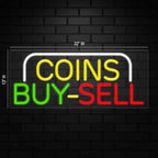 Coins Buy-Sell Neon Sign for Retail Displays | Value priced LED Flex Neon | Electronic Light Up LED Sign for Windows/Walls | 32"W x 13"H x 1"D