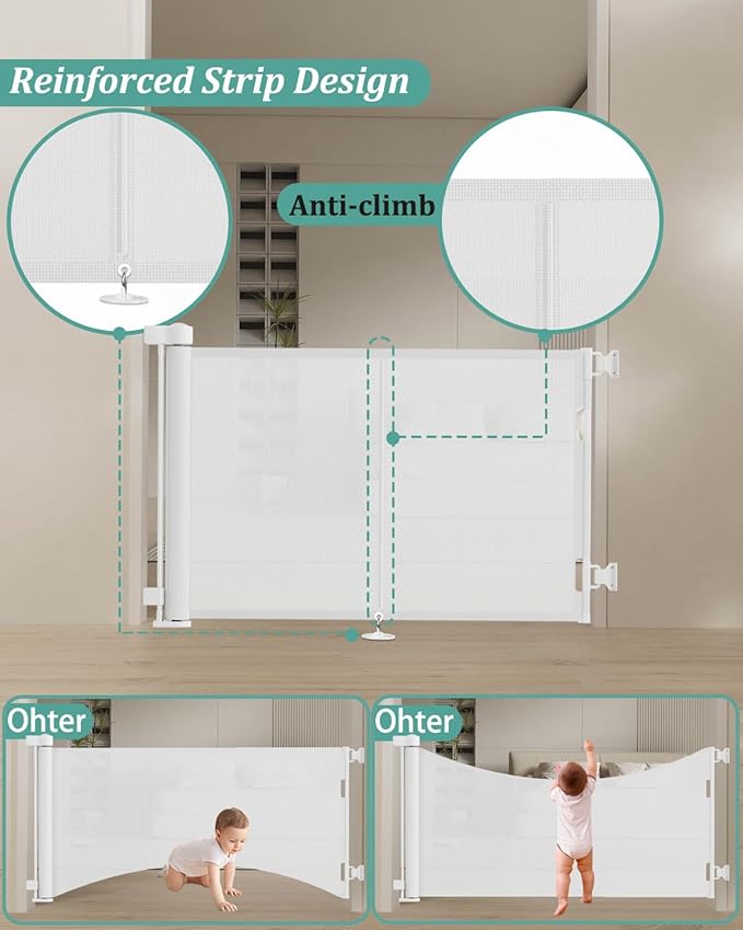 71 inch Retractable Baby Gates 34 inch Tall, Retractable Gate with Reinforced Strip Design to Prevent Crawling Through, 6 FT Retractable Dog Gate for Stairs, Doorways, Hallways, Indoor/Outdoor