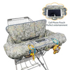 Shopping Cart Cover for Baby boy Girl, Multi-in-1 Cart Covers for Babies, Soft Padded Infant High Chair Cover, Machine Washable, Grocery cart seat Cushion Cover Grey Leaves