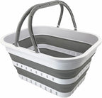 SAMMART Collpasible Shopping Basket 19L - Laundry Basket - Portable Outdoor Picnic Basket - Foldable Basket for Camping (White/Grey)