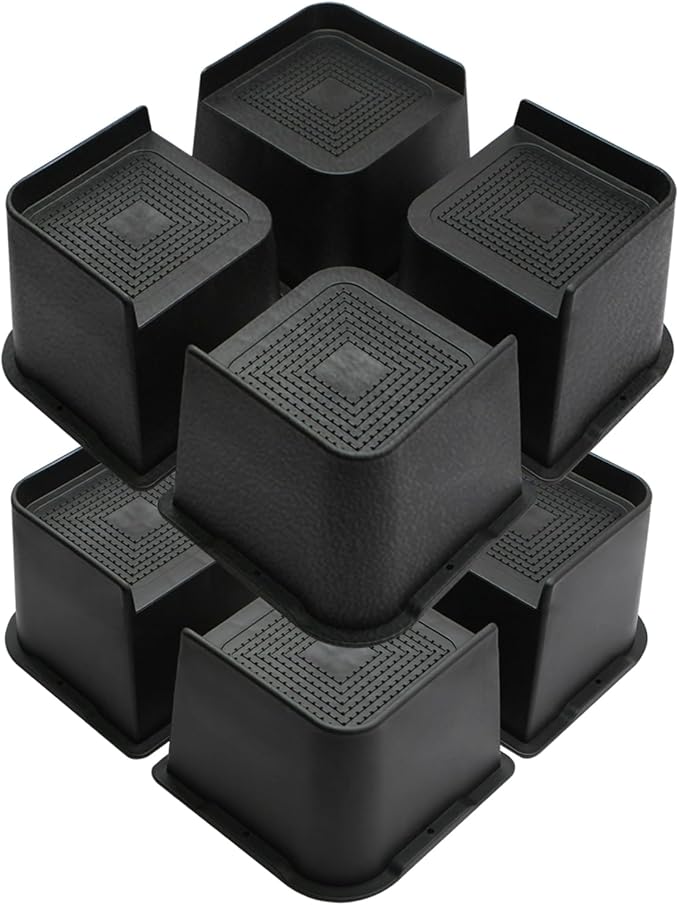 Bed Risers 2 inch, 3 inch, 4 inch, 6 inch or 8 inch Heavy Duty Furniture Risers, Up to 6000 Lbs L Shaped Design Bed Lifts Blocks for Couch Desk Sofa Table (Black, 4 Inch 8 Pack)