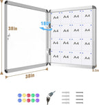 Mifuro 38"x38" Enclosed Bulletin Board, Lockable Weather-Resistant Aluminum Noticeboard for School & Office, Silver Frame w/Magentic Whiteboard