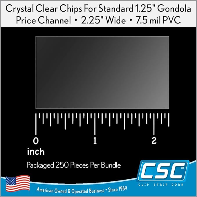 Clip Strip Corp. Price/Data Channel Label Holder Chips, Clear Plastic Tags, 2.25" L x 1.25" H, 7.5 Mil Thick, Gondola Shelf Edge, Reusable, Made for Point of Purchase Shelf Molding (1000)