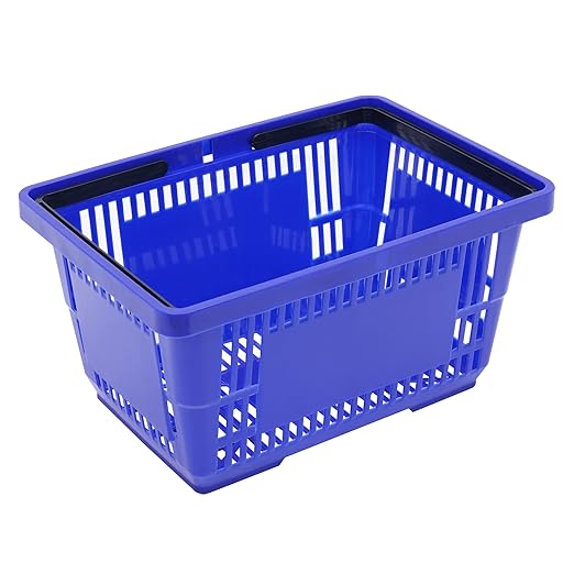 12Pcs 18L Shopping Baskets with Handles, Portable Plastic Retail Grocery Baskets Large Capacity for Stores, Supermarket, Retail, Groceries Shopping (Blue)