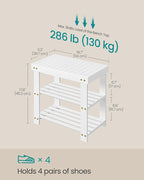 SONGMICS Shoe Rack Bench, 3-Tier Bamboo Shoe Storage Organizer, Entryway Bench, Holds Up to 286 lb, 11.3 x 19.7 x 17.8 Inches, for Entryway Bathroom Bedroom, Cloud White ULBS001W01