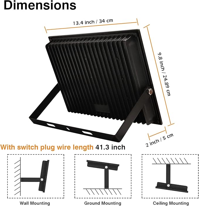 150W LED Flood Light Outdoor,12000lm LED Work Lights with Plug,IP66 Waterproof Security Lights,6500K Daylight White floodlight for Basketball Court, Parking Lots, Playground, Yard