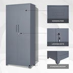 LUCYPAL Metal Storage Cabinet with Locking Doors,72.8" H Broom Closet Storage Cabinet with Shelves and Haging Rods,Garage Storage Cabinets for Kitchen,Utility Room,Grey