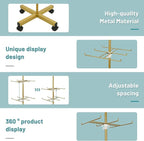 Retail Display Stand Rotating Display Stand 4 Tier Spinning Display Stand for Craft Shows, Jewelry, Keychain, Earring Adjustable Height Retail Display Racks (Gold)