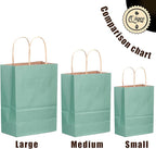 qiqee 100PCS Gift Bag with Handles Bulk Kraft Light Blue Paper Bags Assorted Sizes(33pcs Large 13",33pcs Medium 11",34pcs Small 8")