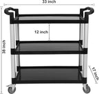 3-Tier Heavy Duty Rolling Cart with 360° Lockable Wheels, 120lbs Per Shelf Storage Utility Cart for Kitchen, Restaurant, and Office Use, Multifunctional Storage, Black, 42" Wx20 Dx39 H