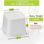 Bed Risers 1 inch, 2 inch, 3 inch, 4 inch, 6 inch, 8 inch Heavy Duty, Oversized Furniture Riser for Couch Sofa Table Chair Leg Frame Dorm, Support up to 6000 Lbs (White 4 Pack, 4 inch)