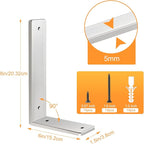 Floating Shelf Bracket Stainless Steel 8 Inch, 4 Pack Heavy Duty Shelf Brackets, Wall Shelf Bracket for DIY Decorative with Mounting Hardware