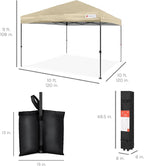 Best Choice Products 10x10ft 1-Person Setup Pop Up Canopy Tent Instant Portable Shelter w/ 1-Button Push, Case, 4 Weight Bags - Sand