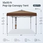 PHI VILLA 10x10ft 1-Person Setup Pop Up Canopy Tent Instant Portable Shelter w/ 1-Button Push, Case, 4 Weight Bags - Dark & Light Brown