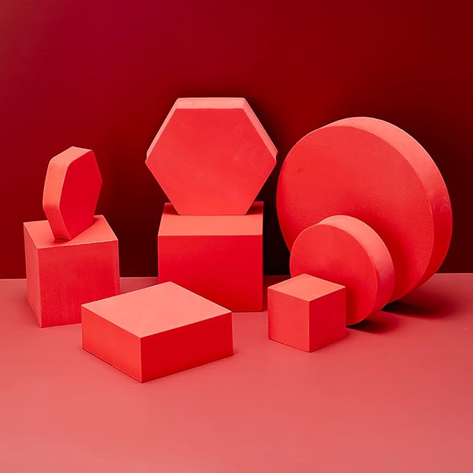 8PCS Geometric Cube Photo Props Set, Hard Foam Photography Background Props for Goods, Crafts, Lipstick, Jewelry, Cosmetics, Makeup Tools, Food (Red)