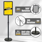 Sign Stand - Standing Sign Holder for 11x17 Inch, Pedestal Poster Sign Stand, Vertical and Horizontal View Displayed, Round Corner Sign Holder for Church School Parties Business Show, Black (2 Pack)