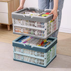 Domiella 2-Pack Foldable Storage Baskets, Collapsible PP Crates with Handles - 20L Capacity, Strong and Portable for Home Organization, Picnic and Shopping, Grey + Blue