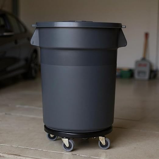 32 Gallon Outdoor Trash Can with Wheels, Rolling Trash Can with Lid & Sturdy Handle, Commercial Round Trash Cans, Outdoor Garbage Can for Kitchen, Garage, Backyard and Patio (32 Gallon, 1 Pack)