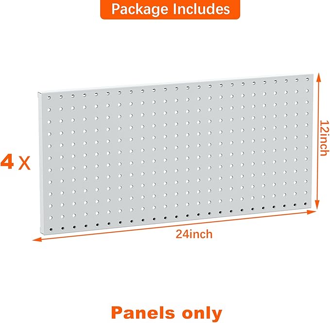 TORACK 4 PCS Metal Pegboard Panels(12" x 24") for Wall, Garage Tools Organizer Pegboard for Workbench, Modular Peg Board, Tool Organizer Board Kit(Pack of 4, Grey)