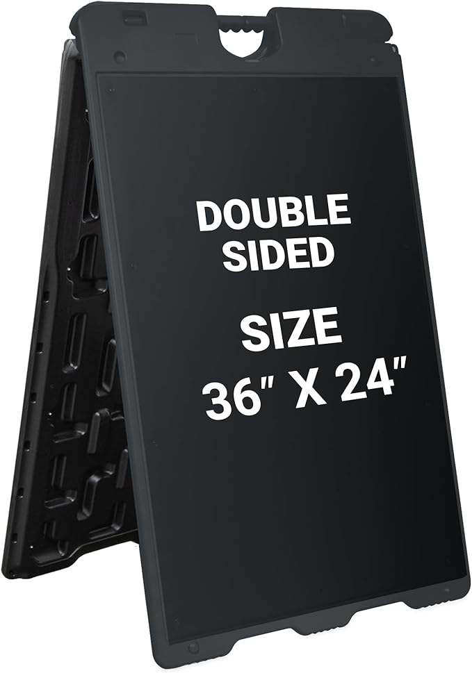 Jumbl Outdoor A-Frame Sandwich Signboard 24” x 36” Display Surface – w/PVC Sign Protector & Sand Fill Holes – Duel Display Signage Stand for Storefront Sidewalk Curb (Black)