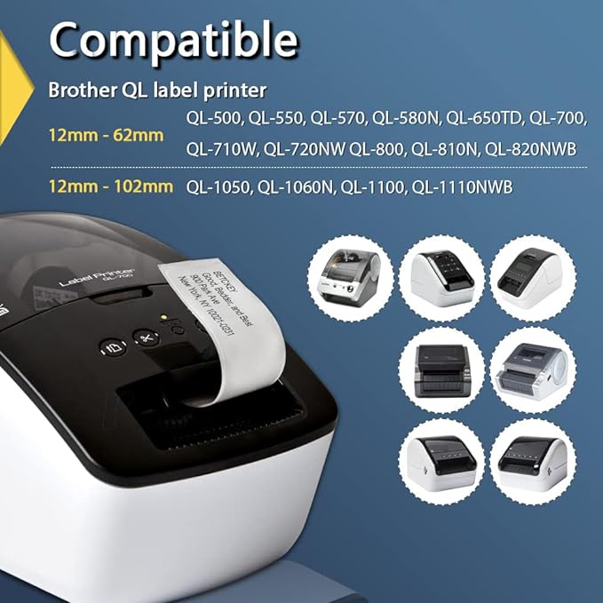 BETCKEY - Continuous Labels Replacement for Brother DK-2223 (1.9 in x 100 ft), Compatible with Brother QL Label Printers [6 Rolls/Continuous Labels, Yellow]