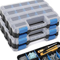 Andalus Tools Organizer Box, Small Parts Storage 34-Compartment Double-Sided Portable Hardware Organizer Removable Plastic Dividers for Screws, Nuts, Bolts, Nails – Blue (2 Pack, 12.5" x 10.5" x 3")