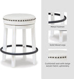 Signature Design by Ashley Valebeck Casual Upholstered Swivel Stool, Round Metal Footrest, Nailhead Trim Detail, Wood, 24", White & Black