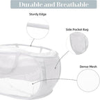 Strong Mesh Pop Up Laundry Basket, Collapsible Laundry Hamper with Side Pocket, Foldable Clothes Pop Up Hamper with Durable Reinforced Handles for Laundry, Bathroom, Kids Room, Dorm or Travel White