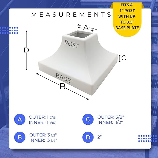 Deck Post Base Cover – Durable, Snap-Together Shoe Base Instantly Transforms Hand & Stair Rail Feet – Porch, Stair & Deck Base Brackets Covers – UV-Resistant ABS Plastic (White)