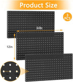 3pcs Heavy Duty Metal Pegboard Panels, Garage Wall Mounted Tool Organizer Peg Board for Garage, Workshop Storage and Workbench (Black)