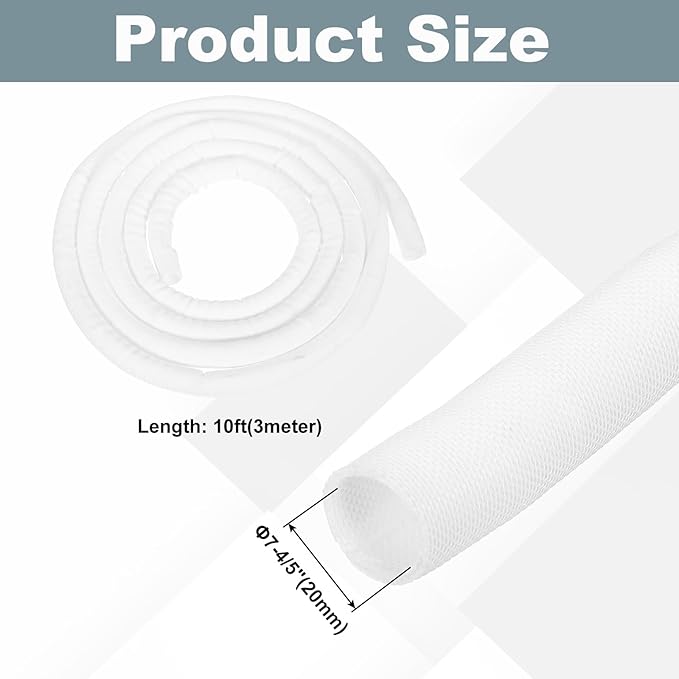 MECCANIXITY 4/5 Inch ID Split Loom Tubing 10ft Polyester Cord Protector Wire Cable Sleeve for USB Cable Power Cord, White
